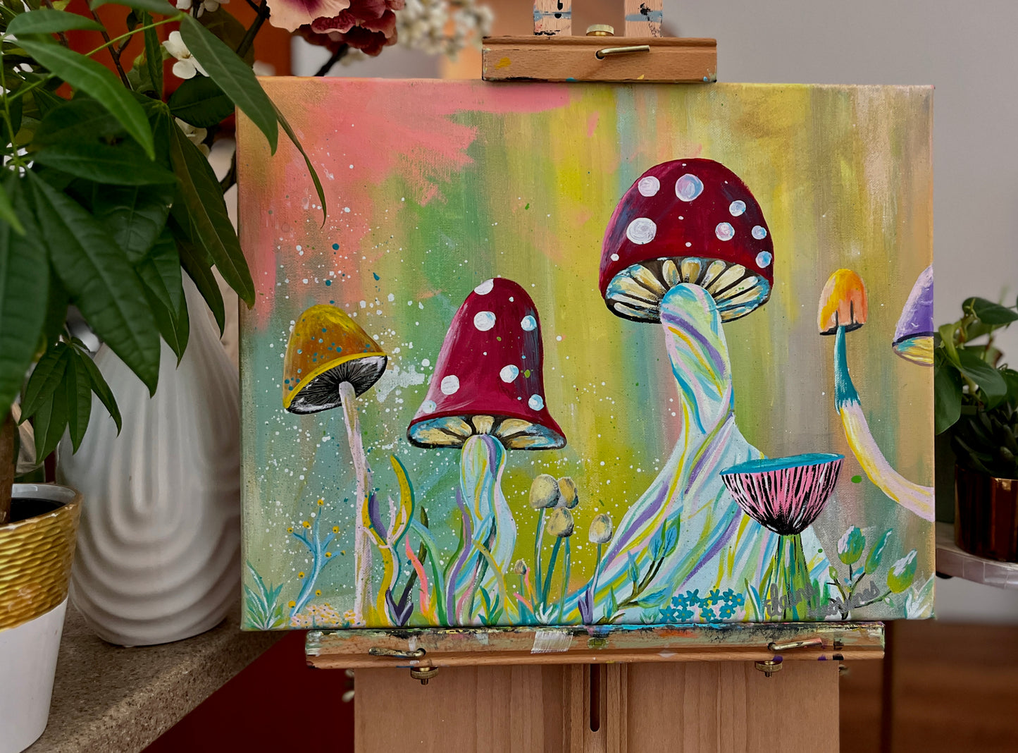 Peaceful Mushroom Garden (18"x14")