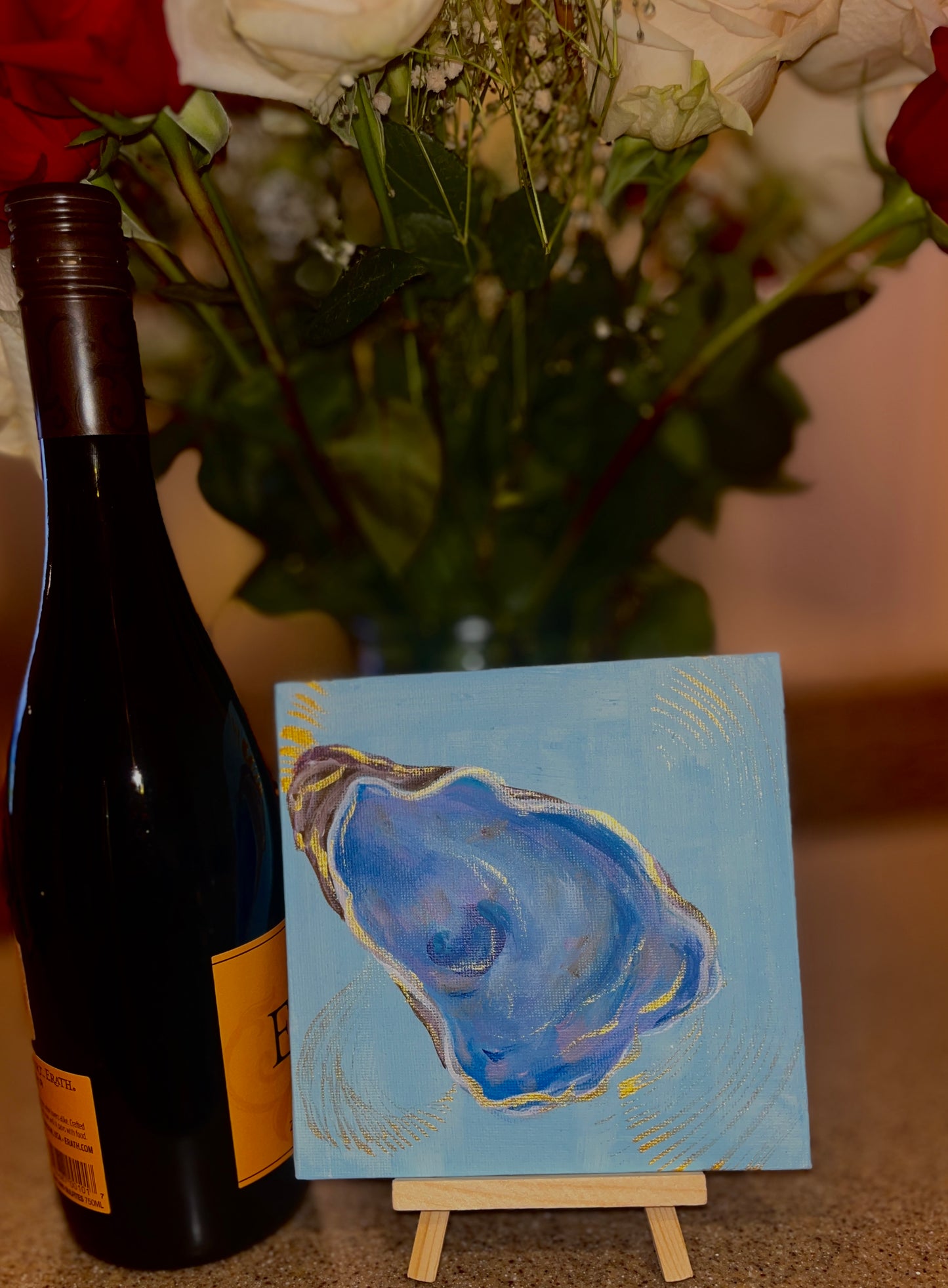 Mini Oyster Painting with Easel Stand