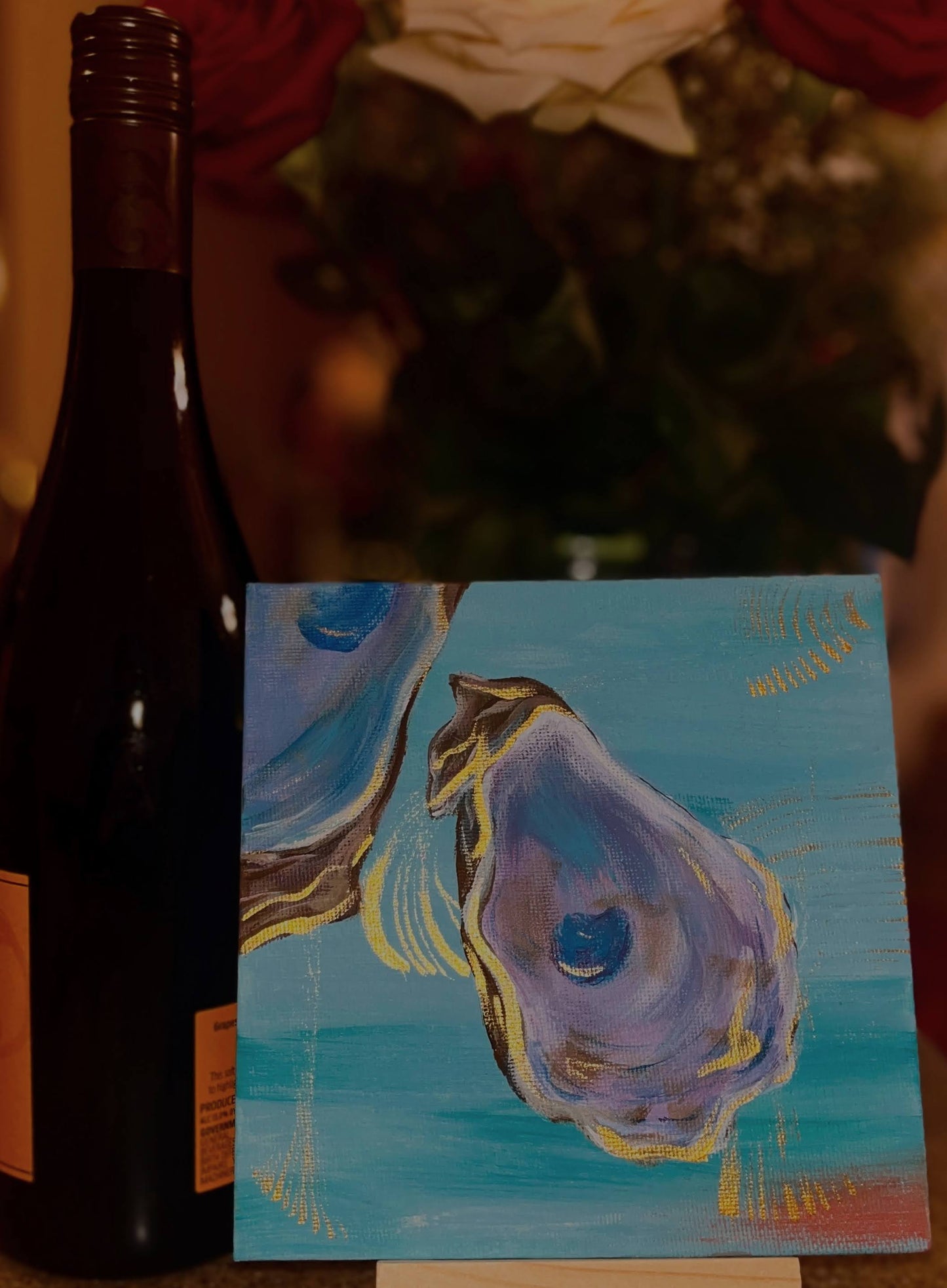 Mini Oyster Painting with Easel Stand