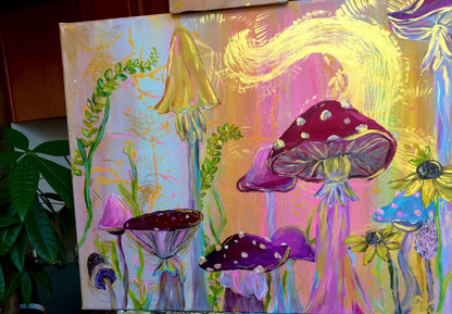 Gold and Pink Mushroom (20"x16")